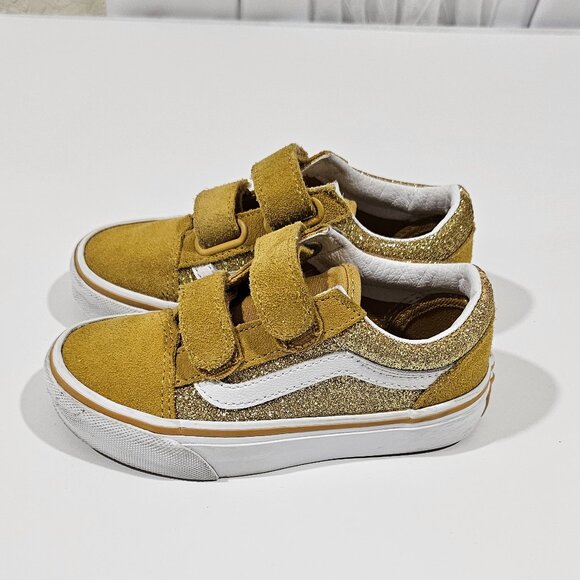 Vans Toddler Old Skool V Gold Glitter Toddler Girl Boy Size 11 Shoe low top - Picture 7 of 13
